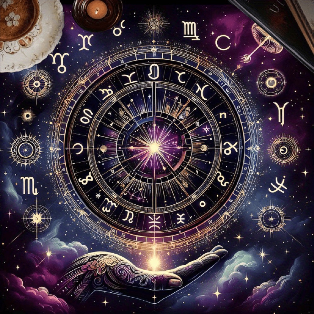 Zodiac Party Games - ผ้าปูโต๊ะทำนายดวงชะตาไพ่ทาโรต์ 1 ชิ้น, ผ้าปูโต๊ะไพ่ทาโรต์โหราศาสตร์จักรวาล, ผ้าปูแท่นบูชาโพลีเอสเตอร์ลึกลับ, แผ่นรองไพ่ทาโรต์โหราศาสตร์,