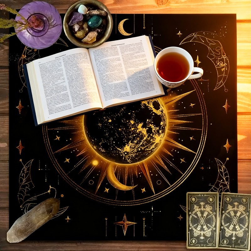 Zodiac Party Games - ผ้าปูโต๊ะลายจักรราศี - ผ้าปูโต๊ะสำหรับทำพิธีกรรมโหราศาสตร์ สำหรับการวางไพ่ทาโรต์ ผ้าปูโต๊ะสำหรับเกมกระดาน