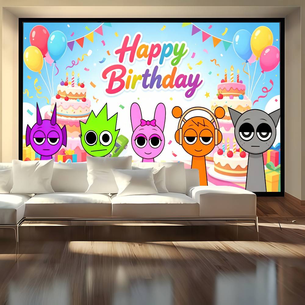 Party Games Stream - การ์ตูนเกมสุดฮิต Incredibox-Sprunki ฉากหลังถ่ายภาพ ผ้าฉากโครมาคีย์ สำหรับสตูดิโอถ่ายภาพ ถ่ายทอดสด
