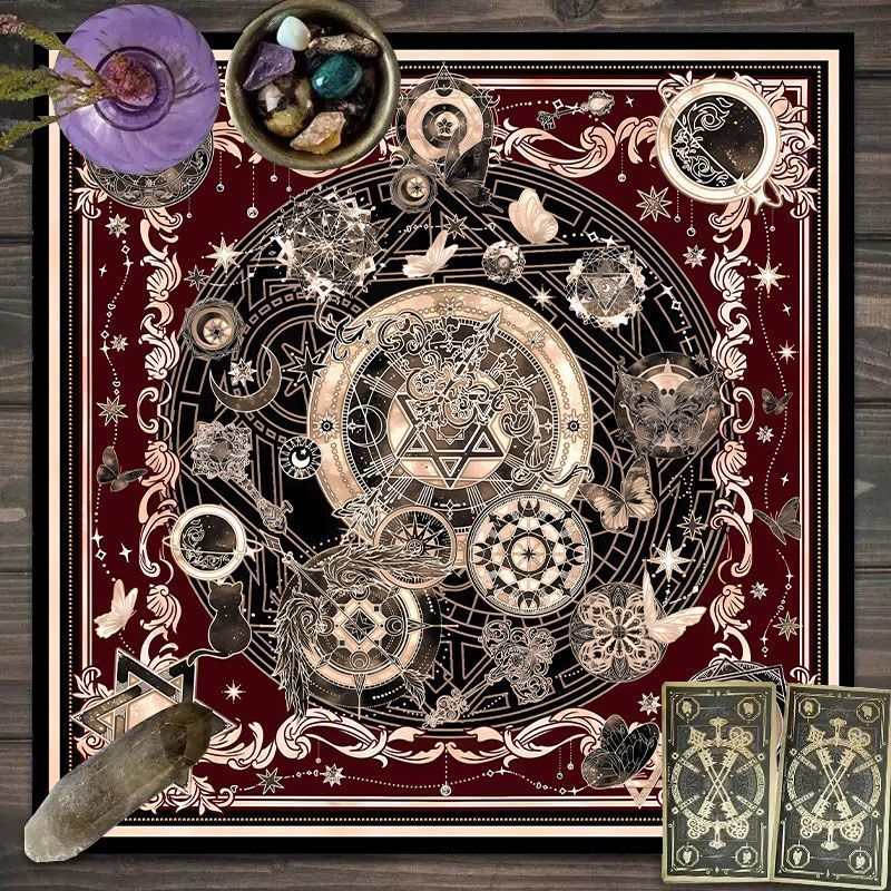 Zodiac Party Games - ผ้าลายจักรราศีสำหรับไพ่ทาโรต์ - ผ้าสำหรับแท่นบูชาพระอาทิตย์ ใช้สำหรับการวางไพ่ทาโรต์ พิธีกรรมเวทมนตร์ ผ้าปูโต๊ะสำหรับเกมกระดาน
