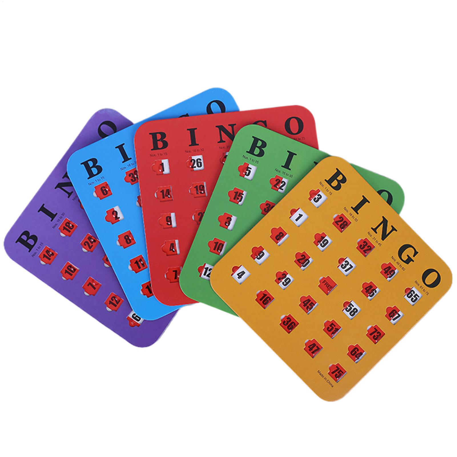 Party Games At Home - การ์ดเกมบิงโกแบบเลื่อนได้ 5 ชิ้น พร้อมบัตรปิดตาและตัวเลื่อน, การ์ดเกมปริศนาฝึกตรรกะ, การ์ดลอตเตอรี่,