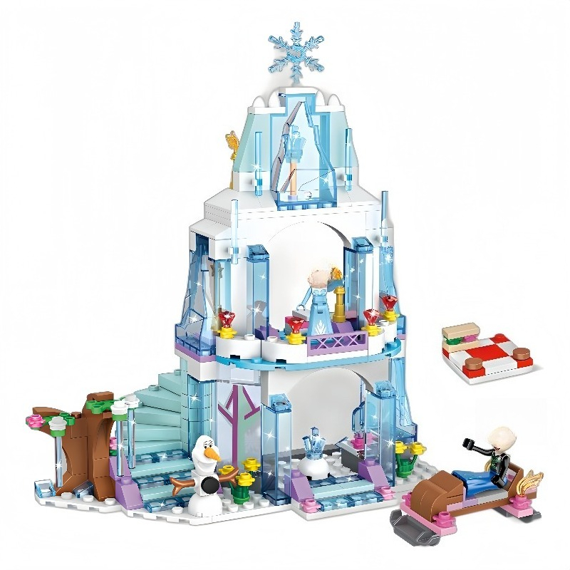 Lego Set Technic - ชุดตัวต่อปราสาทน้ำแข็งเอลซ่า ของเล่นตัวต่อพระราชวังน้ำแข็งเจ้าหญิง พร้อมโอลาฟและรถเลื่อน ของขวัญสร้างสรรค์ STEM สำหรับเด็กผู้หญิง